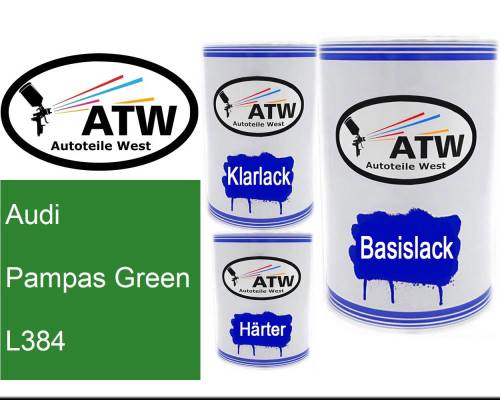 Audi, Pampas Green, L384: 500ml Lackdose + 500ml Klarlack + 250ml Härter - Set, von ATW Autoteile West.